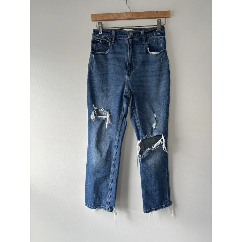 Abercrombie & Fitch The Ankle Straight Ultra High Rise Distressed Jeans Sz 26/2S - Picture 4 of 11
